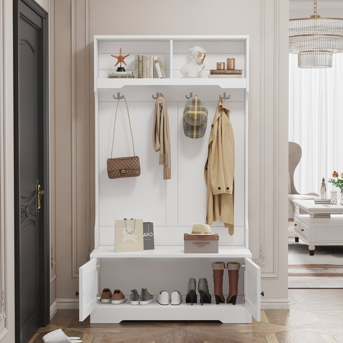 Weißer Eingang Schrank, zur offenen Aufbewahrung - Kleiderständer, Garderobe, Schuhschrank