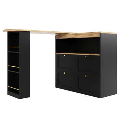 Um 360° drehbarer Bartisch (Hauptkörper 105 x 39 x 102 cm), mit 4 Schubladen und offenen Ablagen, geeignet für Esszimmer/Arbeitszimmer/Wohnzimmer usw
