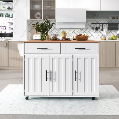 129x46(71)x91,5 cm großer Speisewagen/Sideboard, Arbeitsplatte mit Massivholzmaserung + Weiß Schrank/faltbare Arbeitsplatte/Aufbewahrungstür-Design/Räder/Massivholzfüße umschaltbar/für Zuhause geeig