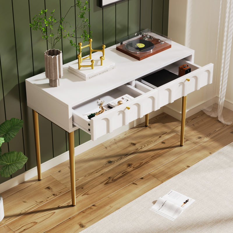 Schminktisch mit 2 Schubladen 76.5cm Höhe ,Kommode Schlafzimmer Highboard Weiss Sideboard Schubladenkommode Kommode für Schlafzimmer, Creme-Weiß -H76.5/B100/T45 cm
