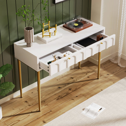 Schminktisch mit 2 Schubladen 76.5cm Höhe ,Kommode Schlafzimmer Highboard Weiss Sideboard Schubladenkommode Kommode für Schlafzimmer, Creme-Weiß -H76.5/B100/T45 cm