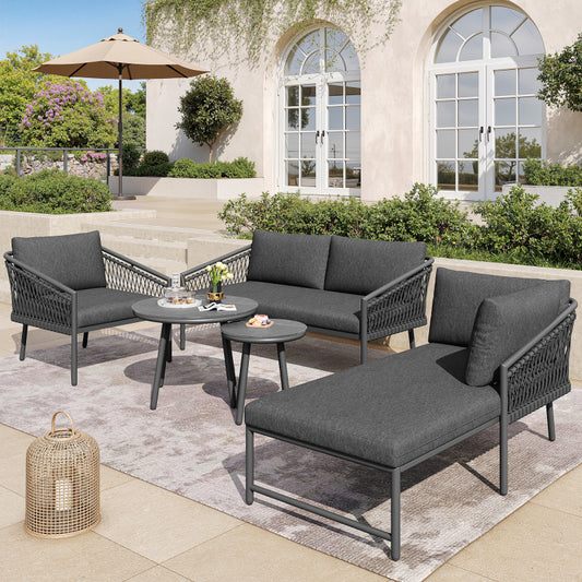 Garten Lounge Set, Seil Gartenmöbel Set, Modernes Outdoor Sofa Set Handgewebtes Seil, Inklusive Aller Sitz- Und Rückenkissen, Balkonset, Garten Und Terrasse, Grau