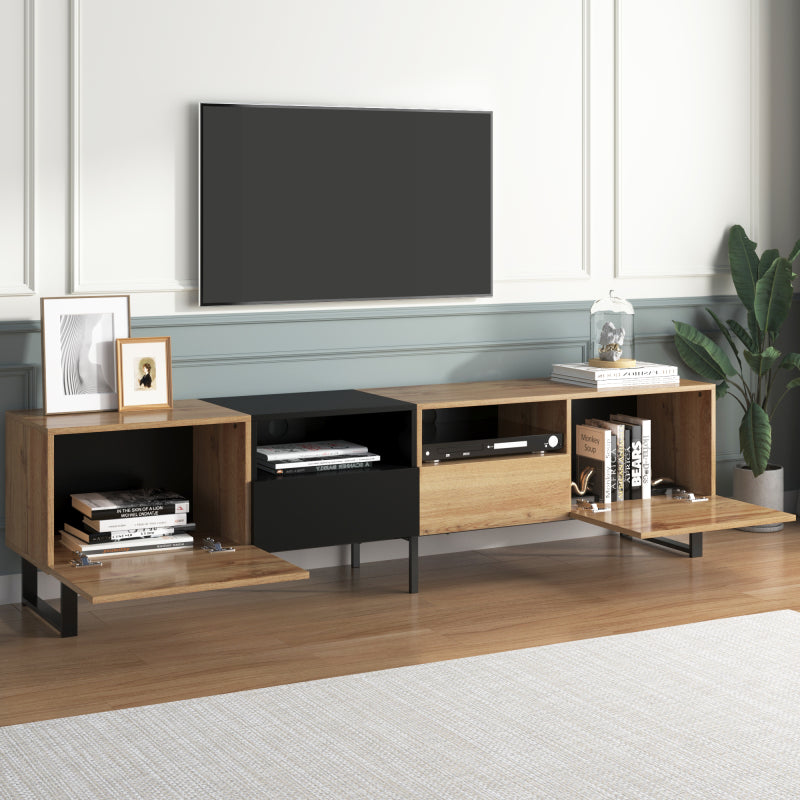 Moderner TV-Ständer mit schwarzem und holzfarbenem Design – geräumiger Stauraum, robuste Konstruktion