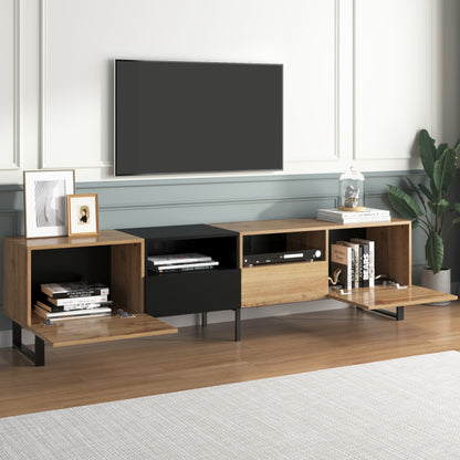 Moderner TV-Ständer mit schwarzem und holzfarbenem Design – geräumiger Stauraum, robuste Konstruktion