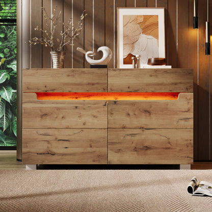 Kommode, Sideboard Holz mit 6 Schubladen, LED Beleuchtung (App Control), Mehrzweckschrank für Wohnzimmer und Schlafzimmer, 71 x 120 x 40 cm, Eiche