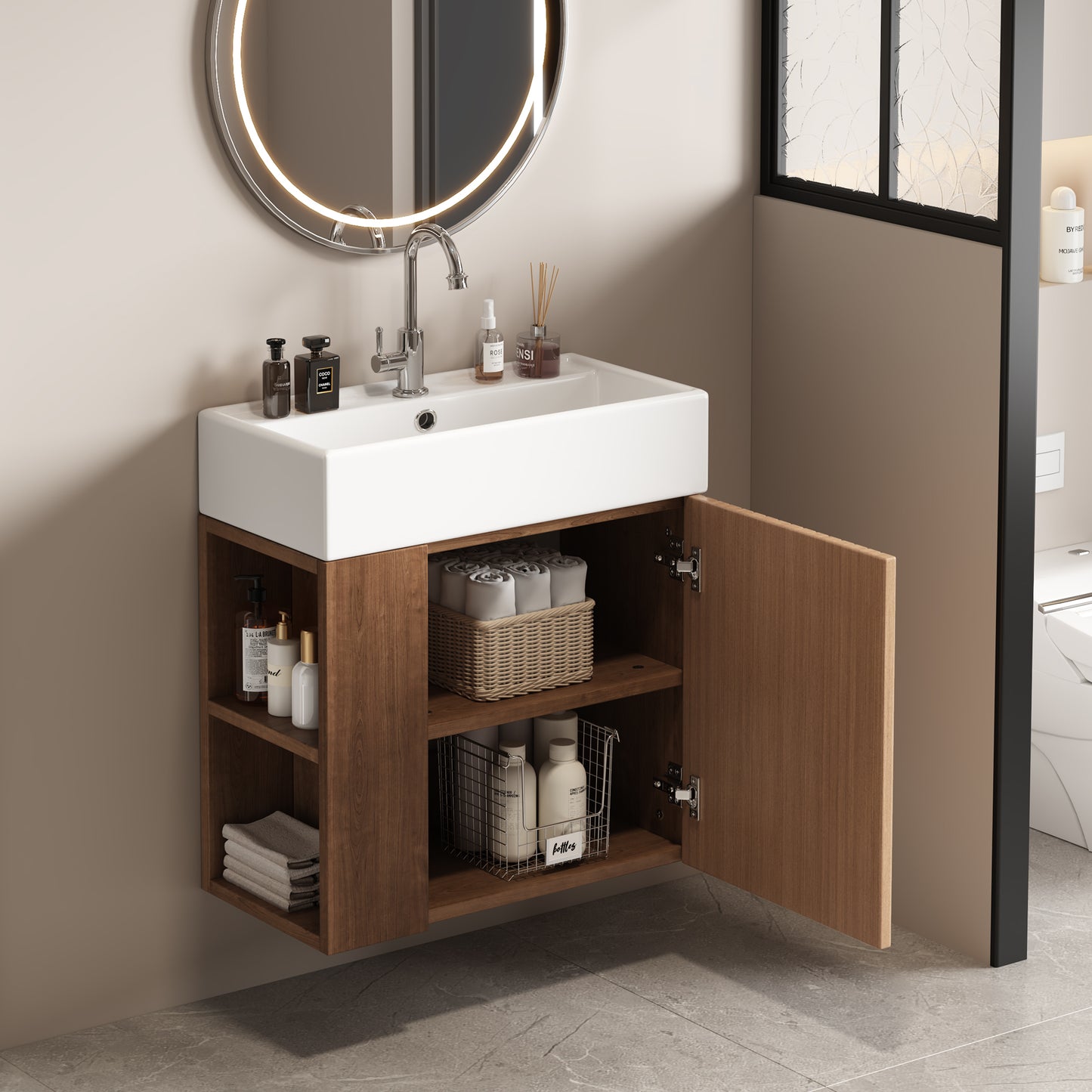 Badezimmermöbel Waschbecken mit Waschtischunterschrank 55 cm , Waschtischunterschrank hängend weiß , Kleine Gästebadmöbel