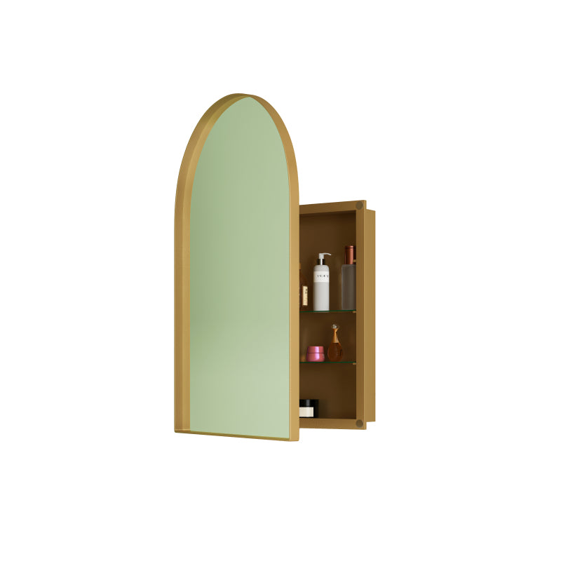 Stylish Arched Mirror Cabinet, Recessed Medicine Cabinet, Wall Cabinet with Metal Framed, Mirror and Adjustable Shelves, Mirror Cabinet with Storage for Bathroom, Living Room and Bedroom, Gold
