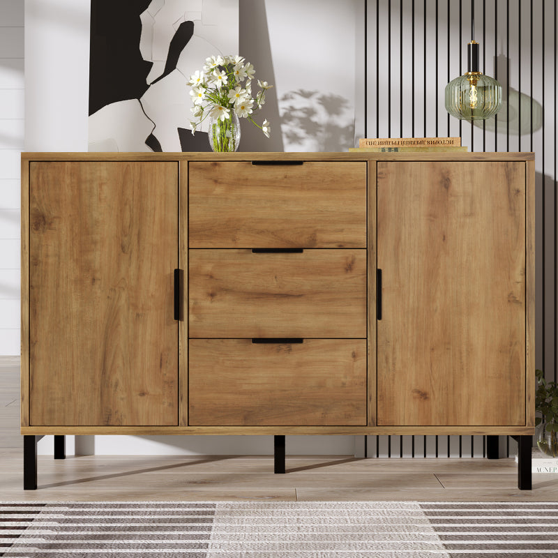 Kommode mit 2 Türen und 3 Schubladen, 120 x 40 x 76 cm in Dunkle Eiche, Verstellbare Ablage, Sideboard Highboard für Schlafzimmer & alle Wohnräume