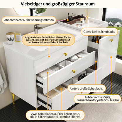 Badezimmerschrank mit Waschbecken, Moderner Stil, Badmöbel, Weiß
