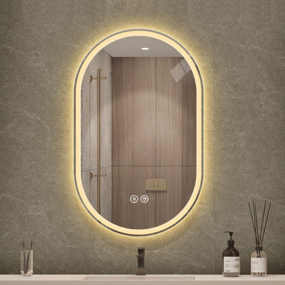 Ovaler LED Badezimmerspiegel 60×90 cm – rahmenlos, dimmbar, Anti-Beschlag, Touchscreen, Wandmontage, Smart Mirror