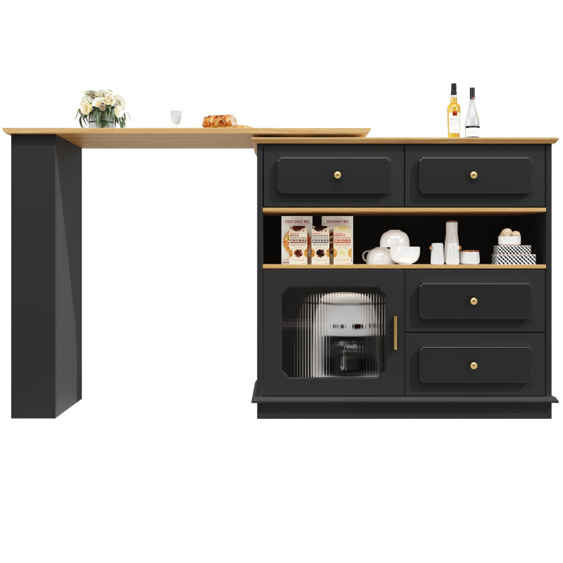Hochtisch Kücheninsel  Bistro Table (125-181×39×104.5cm) , 360° drehbare Essbar, Schwarz