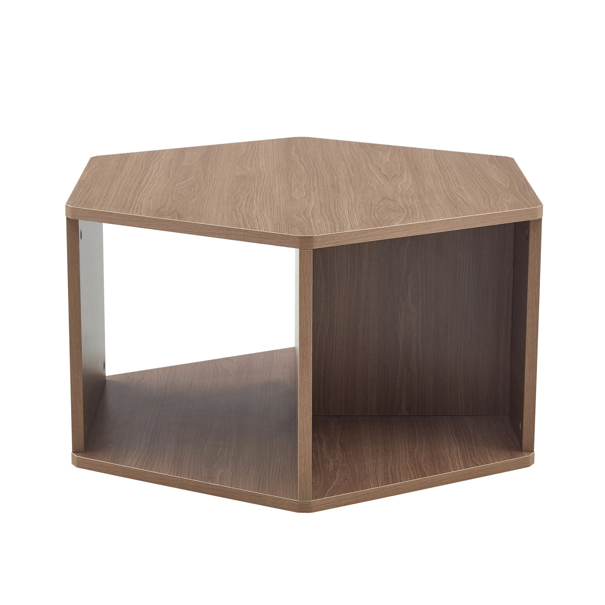 Sechseckiger Couchtisch 79 cm, Walnuss-Optik, Modernes Mid-Century Design