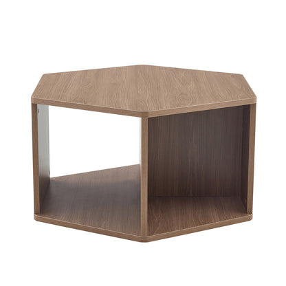 Sechseckiger Couchtisch 79 cm, Walnuss-Optik, Modernes Mid-Century Design