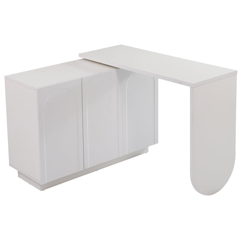 Schreibtisch, drehbarer L-förmiger Eck-Computertisch, Bürotisch, Frisiertisch, weiß 110 cm