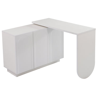 Schreibtisch, drehbarer L-förmiger Eck-Computertisch, Bürotisch, Frisiertisch, weiß 110 cm