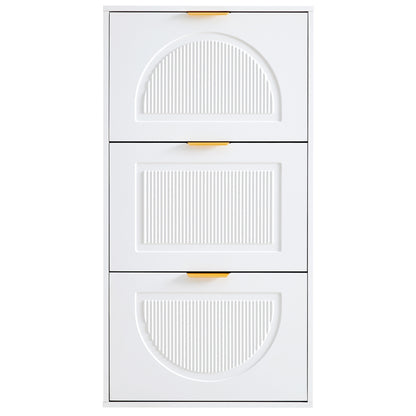 Schuhkipper Schmal mit 3 Klappen, Schuhschrank, Schuhschrank  Schuhkommode für Flur Wohnzimmer ,Weiß