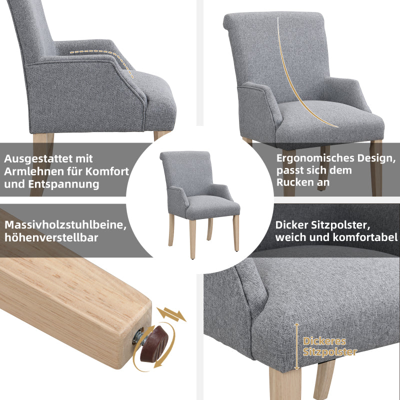 Esszimmerstuhl aus Leinen, 2er-Set, Küchenstuhl, Wohnzimmer-Loungesessel, Grau