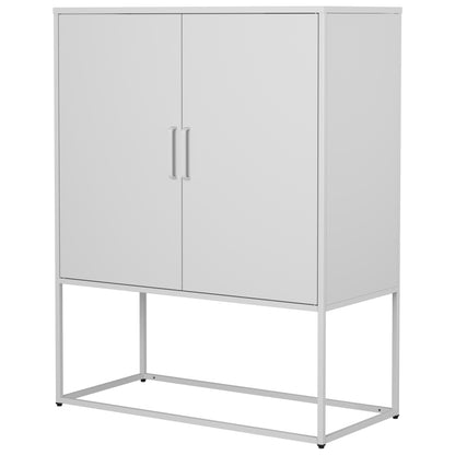 Metall-Sideboard,Lagerschrank– 2 Regale, Freistehender Stahlschrank, Magnettüren, Anti-Kipp-Sicherung, Wohnzimmer, Küche, Büro, Weiß, H 109 cm × B 85 cm × T 40 cm