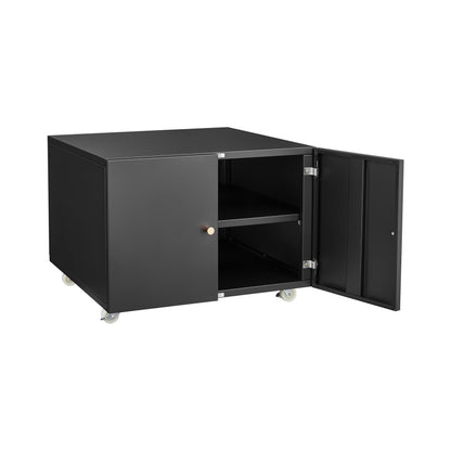 Metal Printer Stand with Storage Mobile Printer Tables for Small Spaces with Door Adjustable Shelf File Cabinet on Wheels for Home Office (Black)