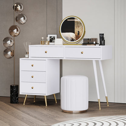 Schminktisch, Kosmetiktisch-Set mit LED-Beleuchtung und Spiegel, mit verstellbarem Seitenschrank und ausziehbarem Design. Maße:B100/H78/T40 cm(ohne Hocker)