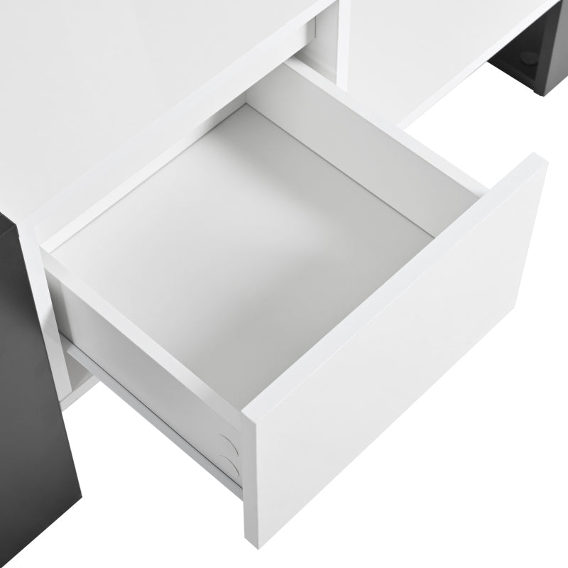 Moderner Couchtisch 105 x 60 x 40,5 cm – Schwarz-Weiß-Design mit hochglänzender Oberfläche, Schublade und 4 offenen Fächern