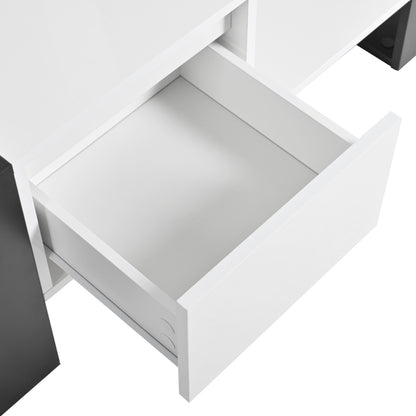 Moderner Couchtisch 105 x 60 x 40,5 cm – Schwarz-Weiß-Design mit hochglänzender Oberfläche, Schublade und 4 offenen Fächern