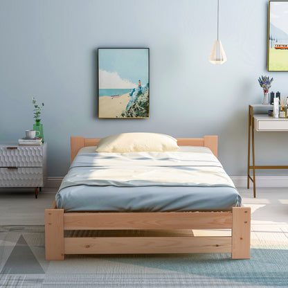 Solide Massivholzbett Futonbett Massivholz Natur Bett aus mit Kopfteil und Lattenrost , Natur (200x90cm)