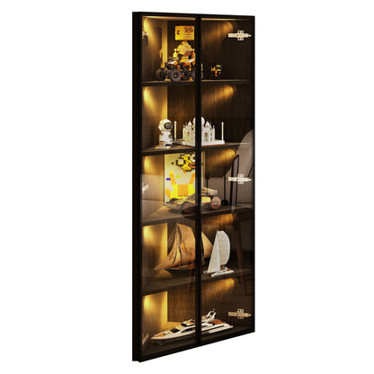 Eckvitrine 62x35x160cm Schwarz mit LED – Staubgeschützte Glasvitrine aus Sicherheitsglas & MDF, moderner Eckschrank mit Soft-Close-Türen