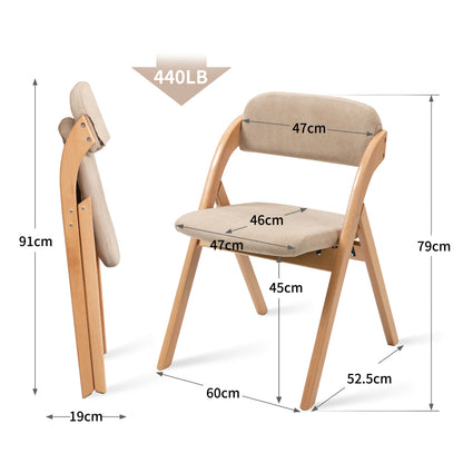 Folding Chairs with Padded Seats, Set of 2 with Removable Cover Folding Extra Chair for Guests Kitchen Office Wedding Party Picnic, Khaki