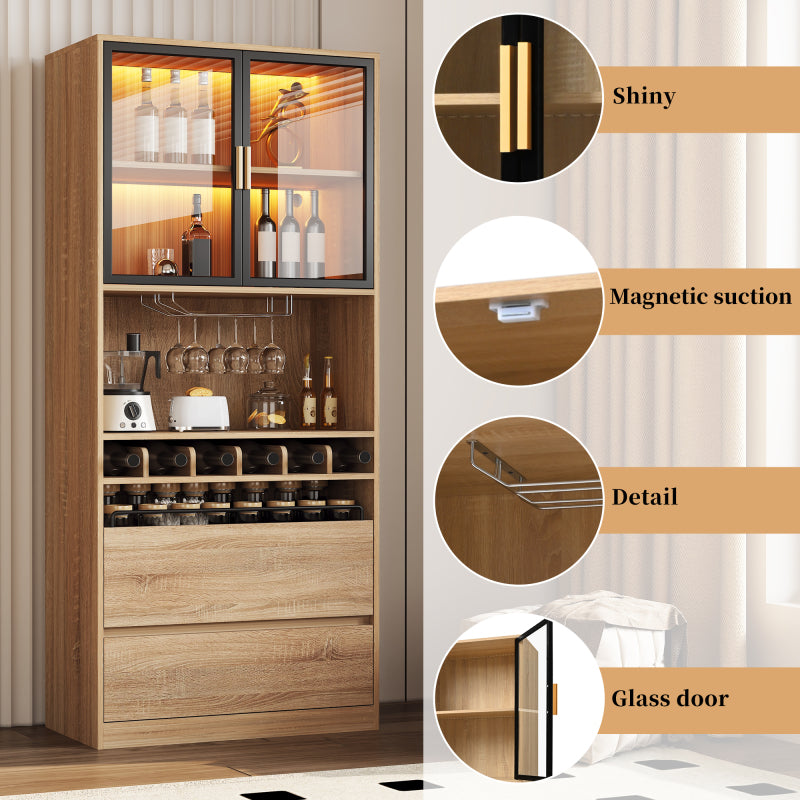 Badezimmerschrank,Spirituosenschrank,Vitrine Vitrinenschrank mit Glastüren und Beleuchtung 180 CM