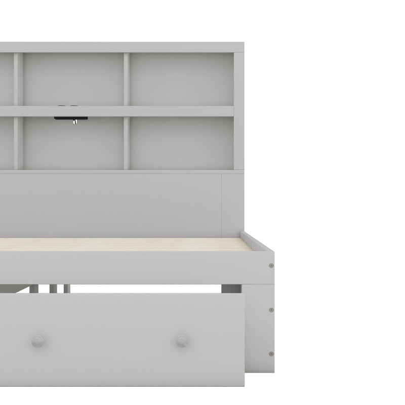 160*200cm Doppelbett, Kingsize-Plattformbett mit zwei Schubladen am Fußende des Bettes, Kopfteil mit Stauraum, Grau