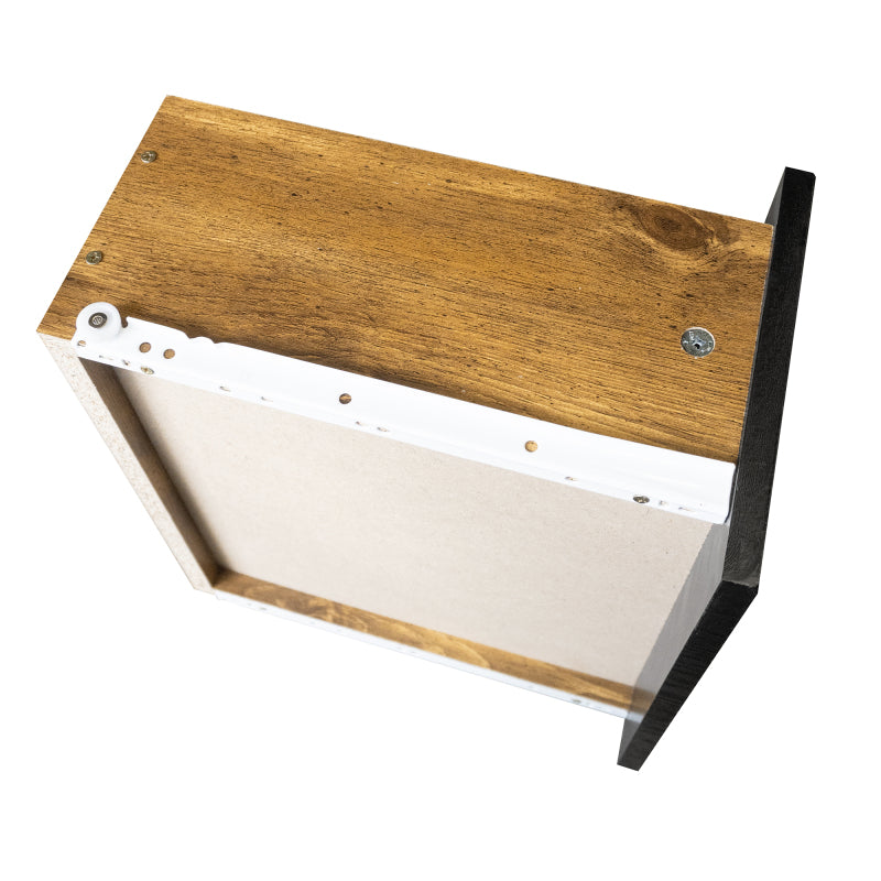 Sideboard, Hochschrank in schwarzer Holzmaserung – 180 x 44 x 40 cm mit Glastür, gelbem LED-Licht, 2 Schubladen