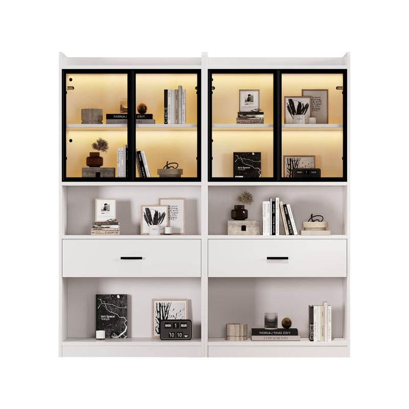 Curio Vitrine mit Licht, 16 Farben Licht, Sammlerstücke Schrank Display Regal, Bücherregal Vitrine für Wohnzimmer, weiß, schwarzer Fenste
