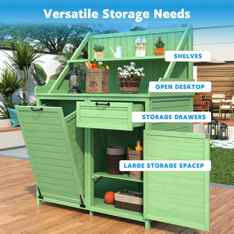 Holz Gartenschrank,Gartenschrank mit Regalen  Outdoor Schrank, Gartenschrank Geräteschuppen Terrassenschrank, Balkonschrank, Gerätehaus, Garten Möbel,Grün