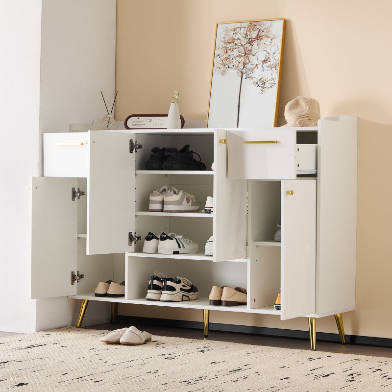 Schuhschrank, Schuhregal mit 2 Schubladen und 4 Türen, Metallfüße, weiß