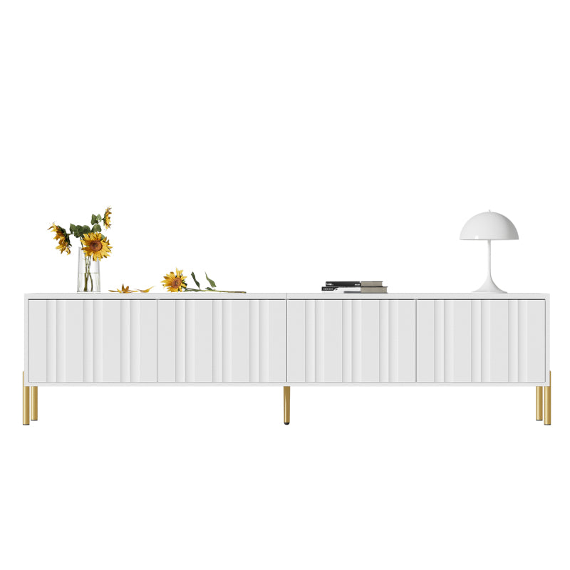 Weißes TV-Schrank, 190 cm lang x 38 cm breit x 48 cm hoch, goldene Tischbeine, gerilltes Türdesign