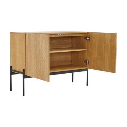Sideboard mit 2 Türen und Metallbeinen, Buffet, Kommode mit Linien-Design, Maße: H 75 cm / B 100 cm / T 40 cm