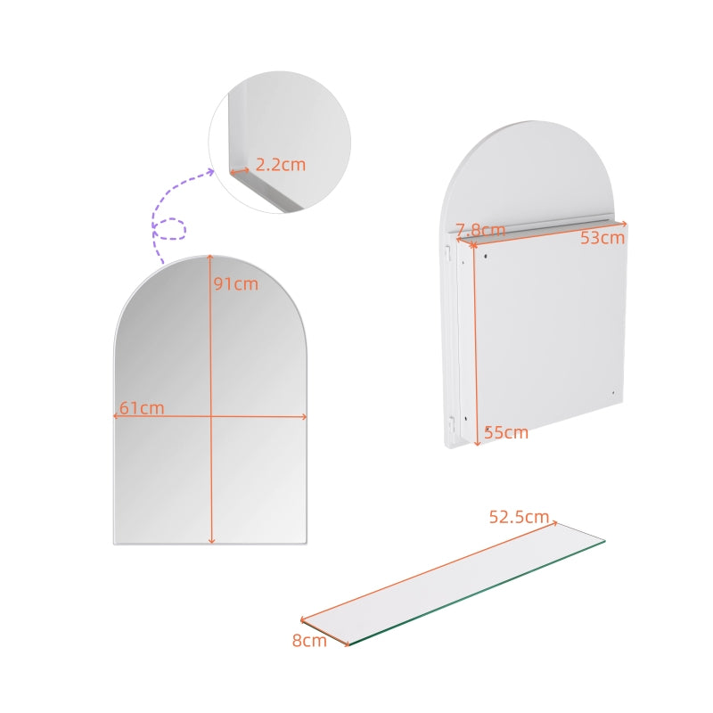 Stylish Arched Mirror Cabinet, Recessed Medicine Cabinet, Wall Cabinet with Metal Framed, Mirror and Adjustable Shelves, Mirror Cabinet with Storage for Bathroom, Living Room and Bedroom, White