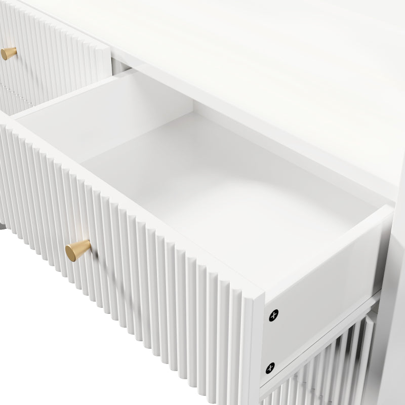 Sideboard, Kommode mit LED-Beleuchtung und 6 Schubladen, Wellenförmiges Rillendesign, Moderner Schrank für Wohnzimmer und Schlafzimmer, 120x40x75cm, Weiß