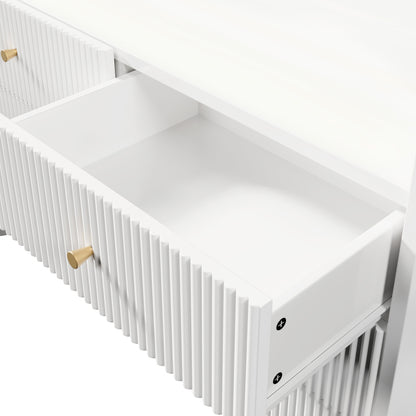 Sideboard, Kommode mit LED-Beleuchtung und 6 Schubladen, Wellenförmiges Rillendesign, Moderner Schrank für Wohnzimmer und Schlafzimmer, 120x40x75cm, Weiß