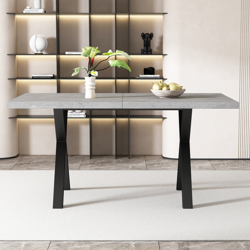 Moderner, einfacher Esstisch aus Schmiedeeisen, L140*B80*H76cm, Betonoptik+schwarz