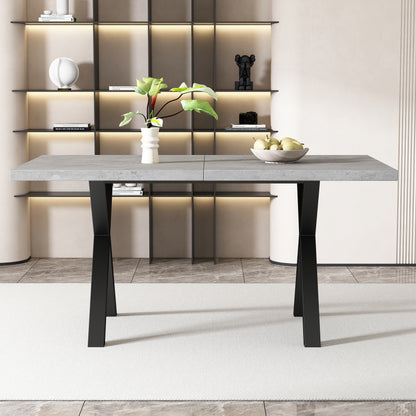 Moderner, einfacher Esstisch aus Schmiedeeisen, L140*B80*H76cm, Betonoptik+schwarz
