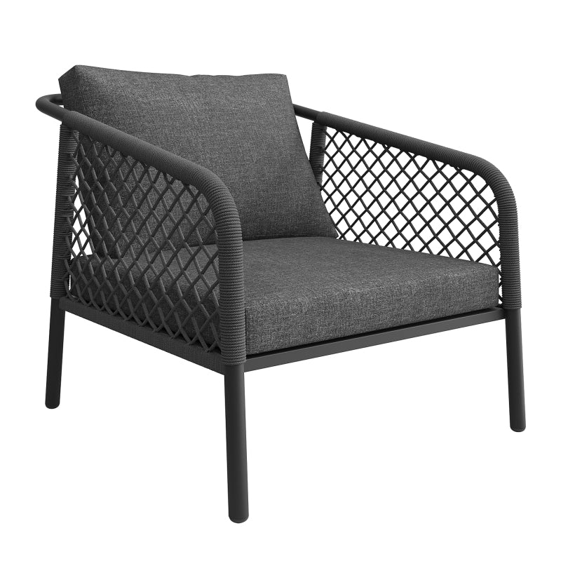 Garten-Lounge-Set, Gartenmöbel-Set aus Seil, Modernes Outdoor-Sofa-Set, graues Seil, Tischplatte aus glattem Glas, inklusive aller Sitz- und Rückenkissen,Loungemöbel, Balkonset , Garten & Terrasse