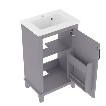 51x34x83cmBodenstehender Badezimmerschrank, Waschtisch, komplett lackiert, Türregale, verstellbare Regale, integriertes Keramikwaschbecken, geeignet für kleine Räume, Grau