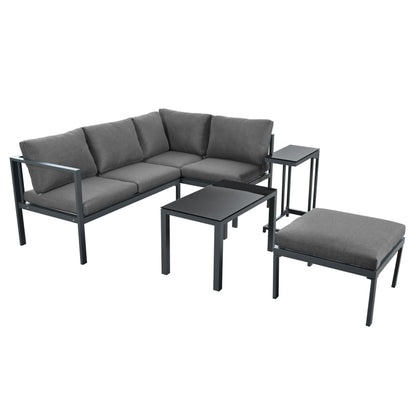 Garten Loungesessel Set, Eckloungesessel, Gartenmöbel für 4-5 Personen, mit Beistell- und Couchtisch, wetterfeste Loungemöbel, grau, 5er Set, inkl. aller Kissen(preview sku:HW24018AAS)