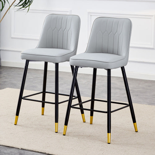 2er Set Barhocker Hellgrau PU Leder mit Schwarzem Metallgestell 100 cm hoch Komfortable Tresenhocker mit Fußraste Moderne Barstühle für Hausbar