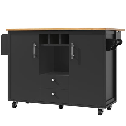 Kücheninsel Buffetschrank 120x73x92cm Küchenwagen klappbare Arbeitsplatte Handtuchhalter Gewürzregal Weinregal verstellbare Böden Küchenschrank Schwarz