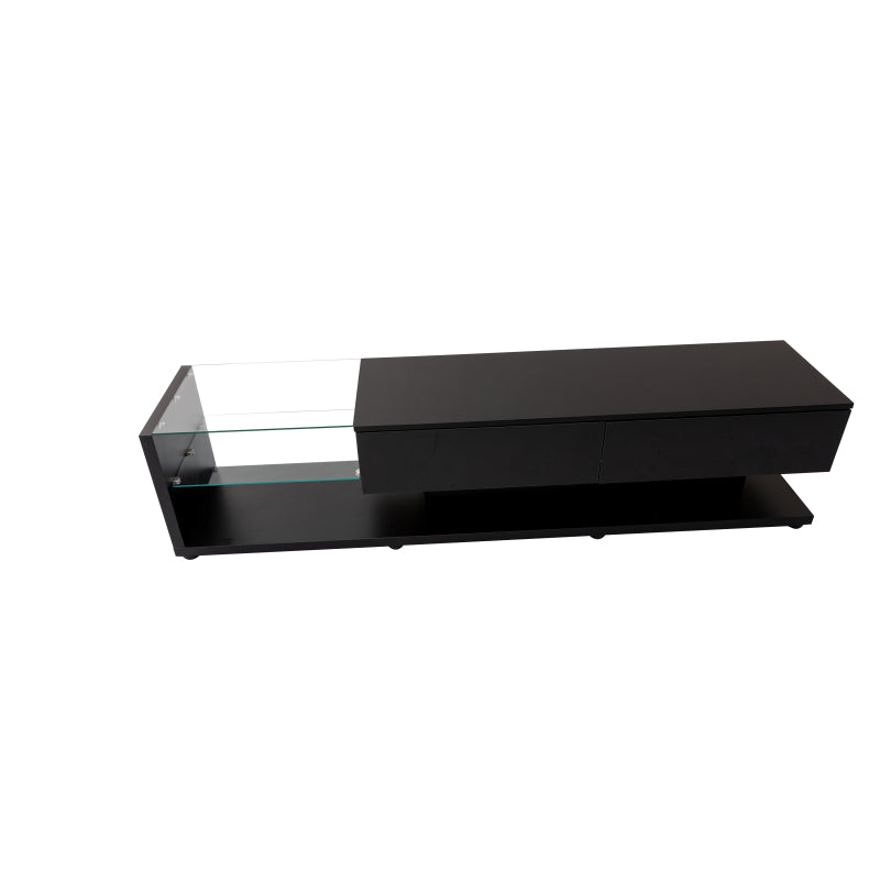 TV-Schränke, Lowboards, Hochglanz-Wohnzimmermöbel. Glastrennwände und variable LED-Beleuchtung. Es verbindet natürlichen, rustikalen Stil mit modernem Design.