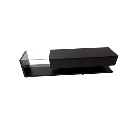 TV-Schränke, Lowboards, Hochglanz-Wohnzimmermöbel. Glastrennwände und variable LED-Beleuchtung. Es verbindet natürlichen, rustikalen Stil mit modernem Design.