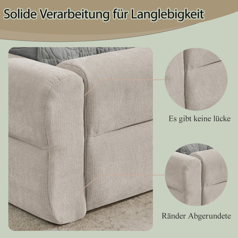 Doppelbett 160×200 cm, Chenille Stoff, komfortable Rückenlehne, robustes Eukalyptus- und Eisengestell, einfach zu montieren, Beige (ohne Matratze)